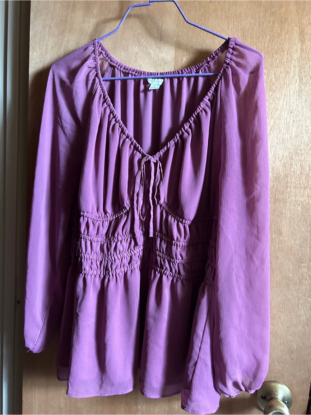 Cato Mauve Pink Peasant-Style Long Sleeve Blouse